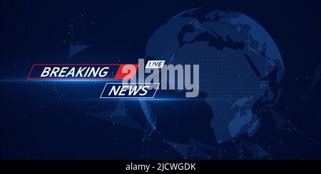 Écran de veille des actualités pour la télévision et les podcasts. Les dernières actualités en direct sur la carte du monde et sur fond sombre. 3D rendu Banque D'Images