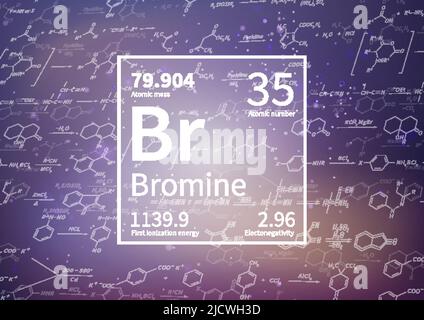 Élément chimique de brome avec première énergie d'ionisation, masse atomique et électronégativité sur fond scientifique Illustration de Vecteur