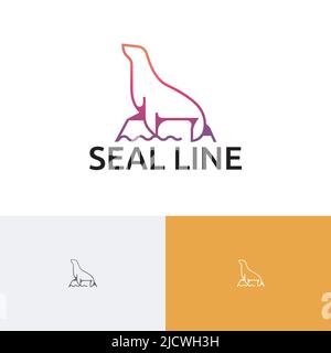 Logo Seal Happy Sea Lion Animal Zoo Line Illustration de Vecteur