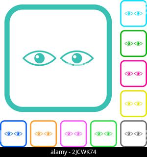 Regardez les yeux décrire des icônes plates aux couleurs vives dans des bordures courbes sur fond blanc Illustration de Vecteur