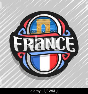 Logo Vector pour la France, pays aimant frigo avec drapeau français, pinceau original typeface pour mot france et symbole national français - arc de triomphe je Illustration de Vecteur