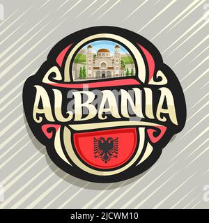 Logo vectoriel pour l'Albanie, pays aimant frigo avec drapeau de l'État albanais, pinceau original typeface pour mot l'Albanie et de l'albanais - Saint symbole national Illustration de Vecteur