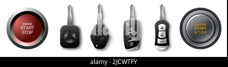 Clé de démarrage du moteur à distance du véhicule ou vecteur de bouton Illustration de Vecteur