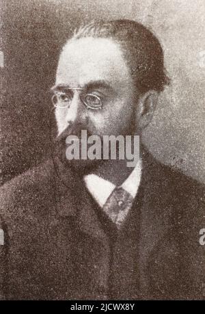 Portrait d'Emile Zola. Émile Édouard Charles Antoine Zola (1840 – 1902)[ était un romancier, journaliste, dramaturge français, le praticien le plus connu de l'école littéraire de naturalisme, et un important contributeur au développement du naturalisme théâtral. Il a été une figure majeure dans la libéralisation politique de la France et dans l'exoneration de l'officier de l'armée accusé et condamné Alfred Dreyfus, qui est encapsulé dans son opinion de journal renommé, encadré par J'accuses…! Zola a été nominée pour les premier et deuxième prix Nobel de littérature en 1901 et 1902. Banque D'Images