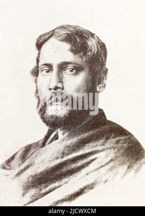 Portrait de Rabindranath Tagore. Rabindranath Tagore (1861 – 1941) était un polymath bengali qui travaillait comme poète, écrivain, dramaturge, compositeur, philosophe, réformateur social et peintre. Banque D'Images