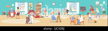 Old People Home Hobby maison de repos passe-temps vecteur Illustration de Vecteur