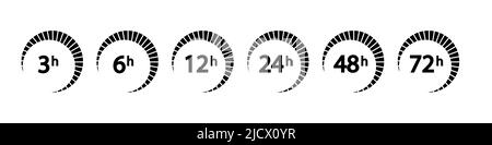 Flèche d'horloge 1, 3, 6, 9, 12, Ensemble de 16, 24, 48 72 heures d'icônes de temps de service de livraison Illustration de Vecteur