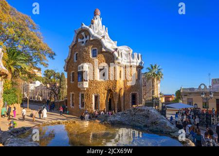 Antoni Gaudi, Parc Guell, site classé au patrimoine mondial de l'UNESCO, Barcelone, Catalogne, Espagne, Europe Banque D'Images