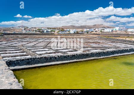 Salins et village traditionnel, Las Salinas del Carmen, Fuerteventura, îles Canaries, Espagne, Atlantique, Europe Banque D'Images