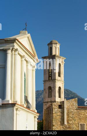 Clocher de l'église Saint-Augustin, Montemaggiore (Montegroso), Calvi Balagne, haute-Corse, Corse, France, Méditerranée, Europe Banque D'Images