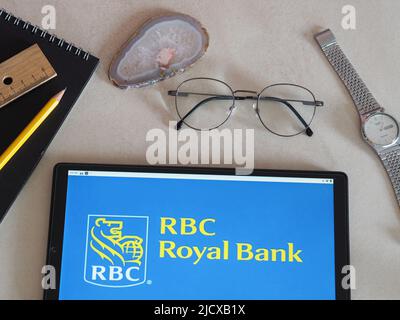 Allemagne. 16th juin 2022. Sur cette photo, le logo de la Banque Royale du Canada (RBC) est affiché sur un comprimé. (Photo par Igor Golovniov/SOPA Images/Sipa USA) crédit: SIPA USA/Alay Live News Banque D'Images