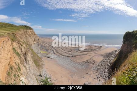 Vues aériennes de la baie de Dunraven, Southherndown, Vale de Glamourgan, pays de Galles Banque D'Images