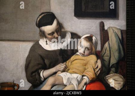 L'enfant malade par Gabriel Metsu (1629-1667). Huile sur toile, c. 1664-1666. Détails. Rijksmuseum. Amsterdam. Pays-Bas. Banque D'Images