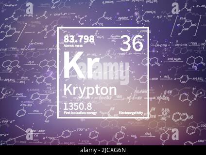 Élément chimique de krypton avec première énergie d'ionisation, masse atomique et électronégativité sur le fond scientifique Illustration de Vecteur