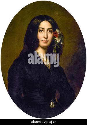 Amantine Lucile Aurore Dupin aka George Sand (1804-1876), romancière française, memoiriste et journaliste, portrait peint dans l'huile par Auguste Charpentier, 1837-1839 Banque D'Images