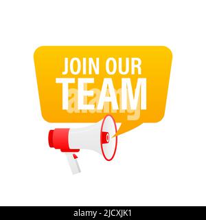 Main tenant le mégaphone avec Joun notre équipe Illustration de Vecteur