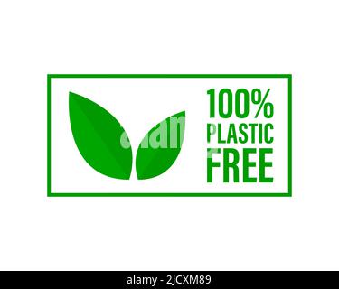 Badge icône vert gratuit en plastique. Marquage chimique sans plastique BPA zéro ou 100 % propre Illustration de Vecteur