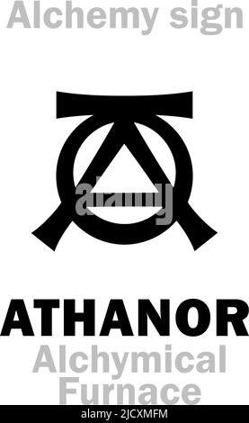 Alchimie Alphabet: ATHANOR (arabe.: Al-tannoor), four alchimique, également: Four philosophique, four tour — four pour la digestion alchimique. Illustration de Vecteur