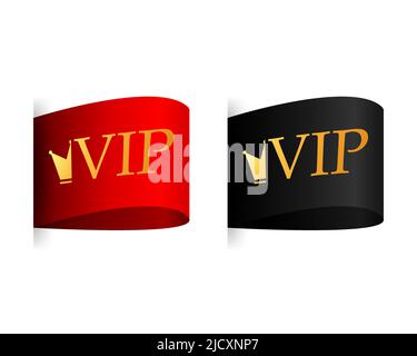 Ruban rouge et noir. Badge rond pour VIP. Illustration vectorielle. Illustration de Vecteur