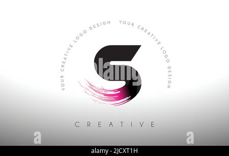 S Paint Brush Letter logo Design avec pinceau artistique Contour en noir et violet Illustration vectorielle. Illustration de Vecteur