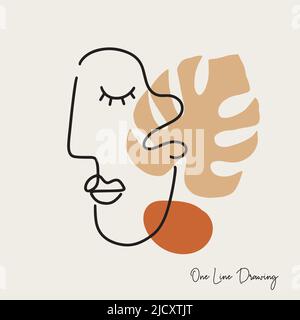 Mode Cubisme une ligne dessinant le visage humain avec des formes organiques Illustration de Vecteur