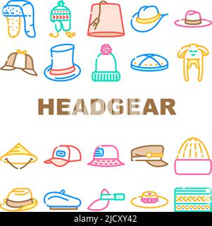 Casque élégant tête vêtements Icons Set Vector Illustration de Vecteur