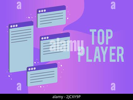 Légende du texte présentant Top Player. L'idée d'affaires étant la meilleure dans le jeu de sport comme le football ou les jeux électroniques onglets de chat symbolisant la réussite en ligne Banque D'Images