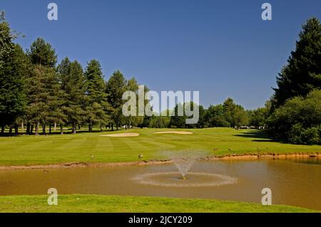 Vue sur Pond to 4th Green, Bentley Golf Club, Brentwood, Essex, Angleterre Banque D'Images