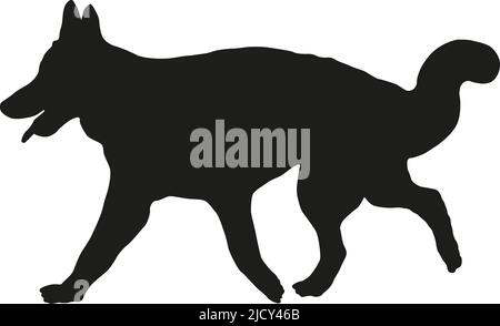 Chien de berger allemand de course à pied à poil long chiot. Silhouette de chien noire. Animaux de compagnie. Isolé sur un fond blanc. Illustration vectorielle. Illustration de Vecteur