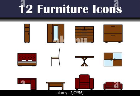 Ensemble d'icônes de meuble. Contour gras modifiable avec Color Fill Design. Illustration vectorielle. Illustration de Vecteur