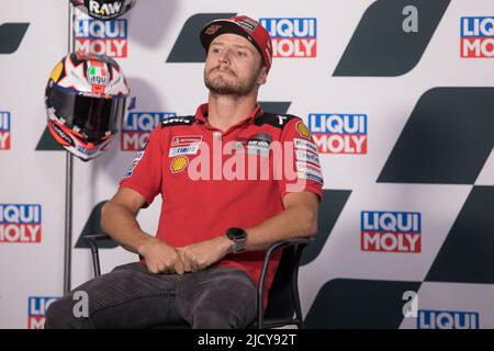 Hohenstein Ernstthal, Allemagne. 16 juin 2022. MotoGP Liqui Moly Motorrad Grand Prix Deutschland au circuit Sachsenring, Hohenstein-Ernstthal, Allemagne. Photo : Jack Miller (AUS) de l'équipe Ducati Lenovo lors de la conférence de presse pré-événement Banque D'Images