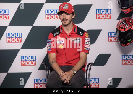 Hohenstein Ernstthal, Allemagne. 16 juin 2022. MotoGP Liqui Moly Motorrad Grand Prix Deutschland au circuit Sachsenring, Hohenstein-Ernstthal, Allemagne. Photo : Francesco Bagnaia (ITA) de l'équipe Ducati Lenovo pendant la conférence de presse pré-événement Banque D'Images