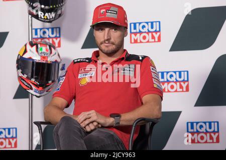 Hohenstein Ernstthal, Allemagne. 16 juin 2022. MotoGP Liqui Moly Motorrad Grand Prix Deutschland au circuit Sachsenring, Hohenstein-Ernstthal, Allemagne. Photo : Jack Miller (AUS) de l'équipe Ducati Lenovo lors de la conférence de presse pré-événement Banque D'Images