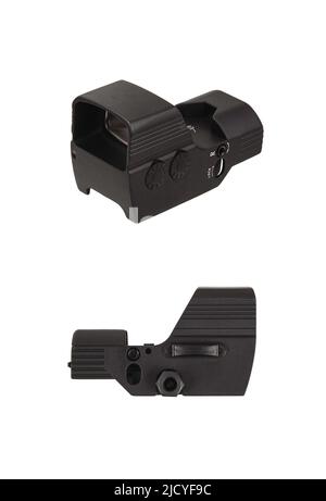 Collimateur optique moderne. Dispositif de visée pour la prise de vue sur de courtes distances. Isoler sur un fond blanc. Banque D'Images