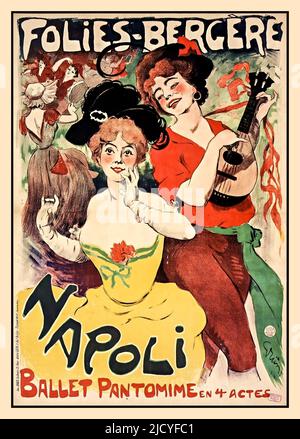 Affiche Bergère vintage Folies. 1900s Amélie Diéterle joue le rôle de la parisienne à Naples au Folies Bergère en 1901, un ballet de Paul Milliet avec musique de Franco Alfano. Amélie Diéterle est une actrice française née à Strasbourg sur 20 février 1871 et décédée à Cannes sur 20 janvier 1941. Elle a été légitimée à Paris en 1892 par le capitaine Louis Laurent, Chevalier de la Légion d'honneur. Amélie Diéterle épousa à Vallauris sur 16 juin 1930 avec André Simon (1877-1965). Amélie Diéterle joue principalement au Théâtre des variétés à Paris pendant la Belle Epoque. Paris France 1901 Banque D'Images