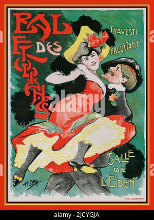 Vintage 1900s French Entertainment dance poster Student ball transvestite optionnel Eden Hall 'Bal des étudiants Travesti facultatif salle de l'Eden' France Banque D'Images