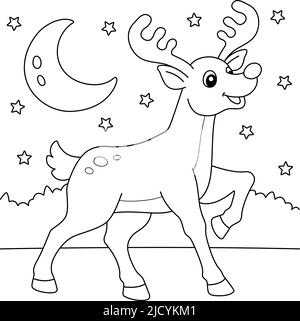 Page de coloriage du renne de Noël pour les enfants Illustration de Vecteur