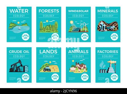 Banderoles verticales pour ressources naturelles et environnement avec symboles écologiques illustration vectorielle isolée plate Illustration de Vecteur