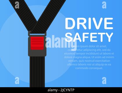 Conduisez sur la route. Illustration détaillée d'une ceinture de sécurité ouverte et fermée. Illustration de Vecteur