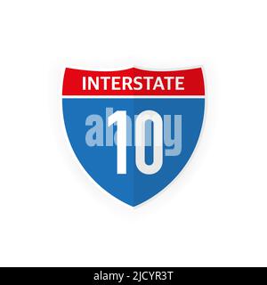 Icône du panneau routier de l'Interstate Highway 10 isolée sur fond blanc. Illustration vectorielle. Illustration de Vecteur