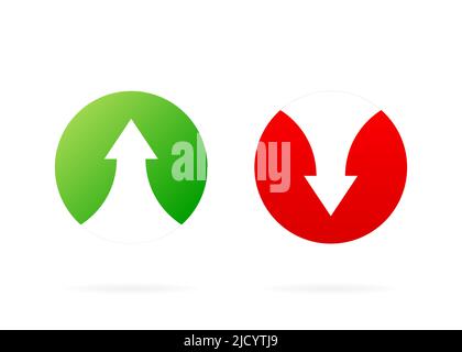 Flèches vers le haut et vers le bas. Icônes rouge et verte. Illustration isolée sur fond blanc. Illustration vectorielle avec marges bénéficiaires. Illustration de Vecteur