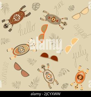 motif sans coutures sans tortues de mer colorées et lunettes de soleil Illustration de Vecteur