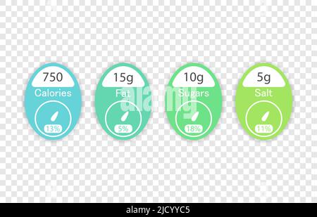 Nutrition faits vecteur étiquettes de paquet avec des calories et des informations sur les ingrédients. Illustration de l'ingrédient nutritionnel. Illustration de Vecteur