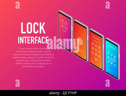 Modèle d'arrière-plan du smartphone pour le mot de passe d'authentification de verrouillage WebScreen. Le mot de passe de verrouillage de l'écran ou les numéros de code de verrouillage de l'écran s'affichent Illustration de Vecteur