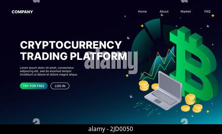 Plate-forme de négociation de crypto-monnaie. Modèle de page Web de renvoi. Illustration vectorielle Illustration de Vecteur