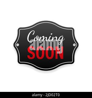 Affiche suspendue bientôt isolée sur un mur blanc. Illustration de Vecteur