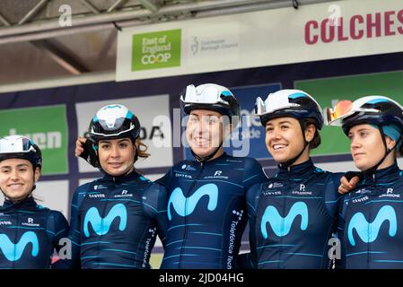 Lourdes Oyarbide Jimenez, Sheyla Gutierrez Ruiz, Gloria Rodriguez Sanchez, Sara Martin, Alicia Gonzalez Blanco Movistar équipe. Visite des femmes Banque D'Images