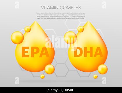 Huile de poisson brillante nutrition epa et dha pour une bonne santé. Illustration de Vecteur