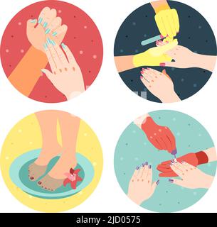 Manucure et pédicure processus isométrique 4x1 icônes ensemble avec mains pieds et ongles peints 3D illustration vectorielle isolée Illustration de Vecteur