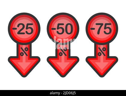 Trois baisses différentes en pourcentage sur fond blanc. Taux d'intérêt. Illustration vectorielle. Illustration de Vecteur